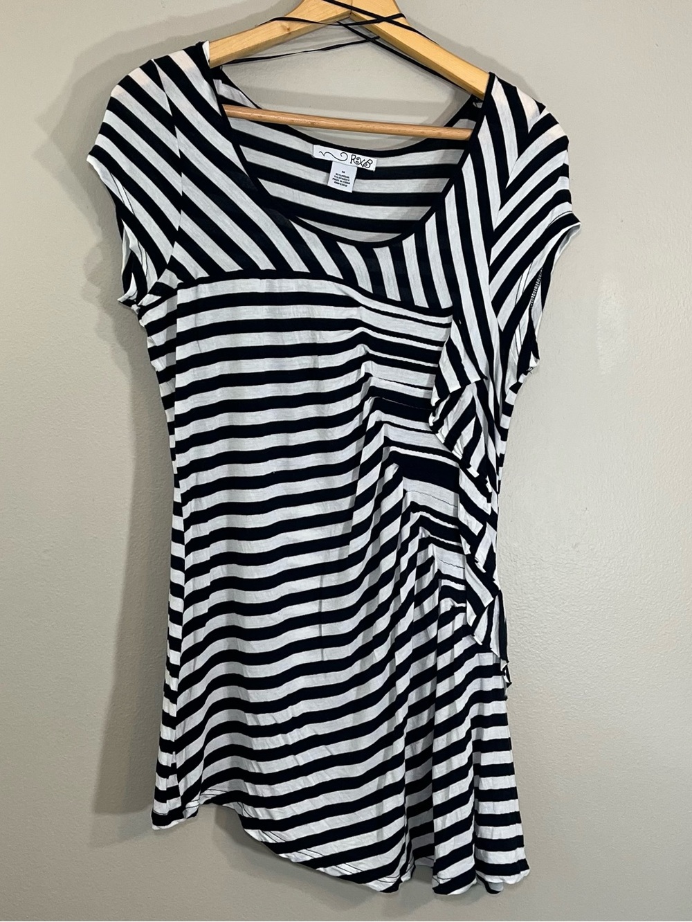 Y2K RXB Medium Black White Striped Cotton Modal Knit Tunic Blouse Top